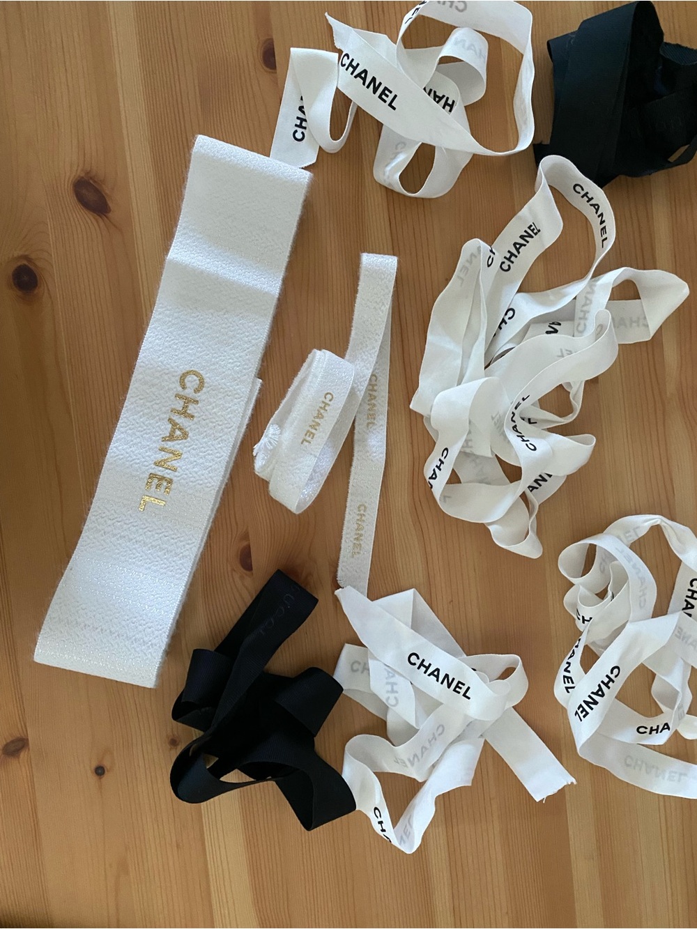 CHANEL & GUCCI White, Black and Gold Branded Ribbon Bundle